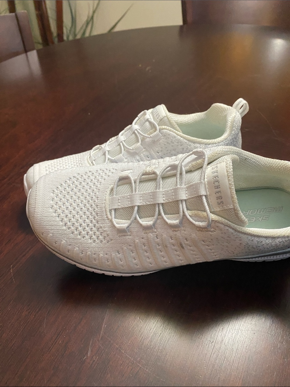 Skechers Women's All-White Slip-On Knit Athletic Sneakers - Picture 6 of 6